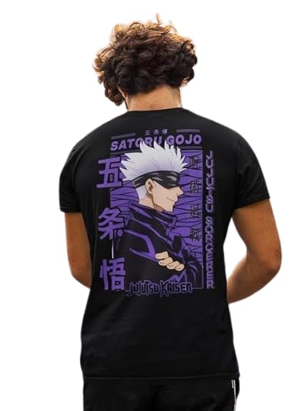 VAMIKA FASHION Anime Pure Cotton T-Shirt for Men and Women Regular fit Jujutsu Kaisen t Shirts Round Neck gojo satoru Half Sleeves t-Shirt Black