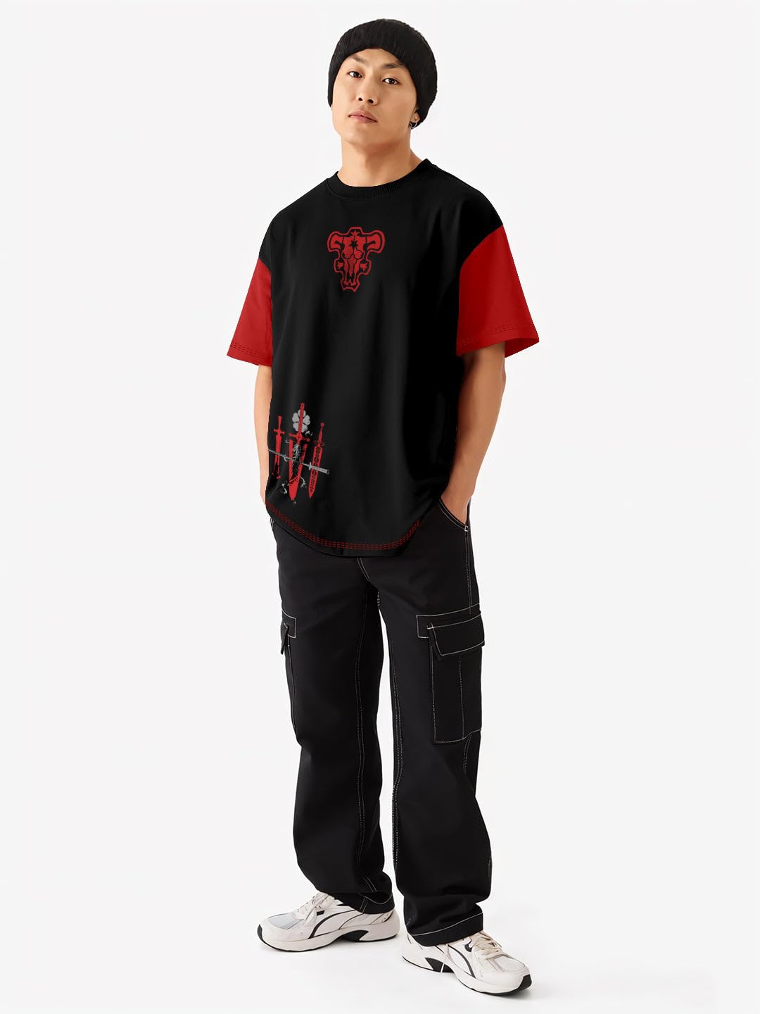 crazymonk Asta Black Clover Printed Anime Oversized T-Shirt - Multi Color