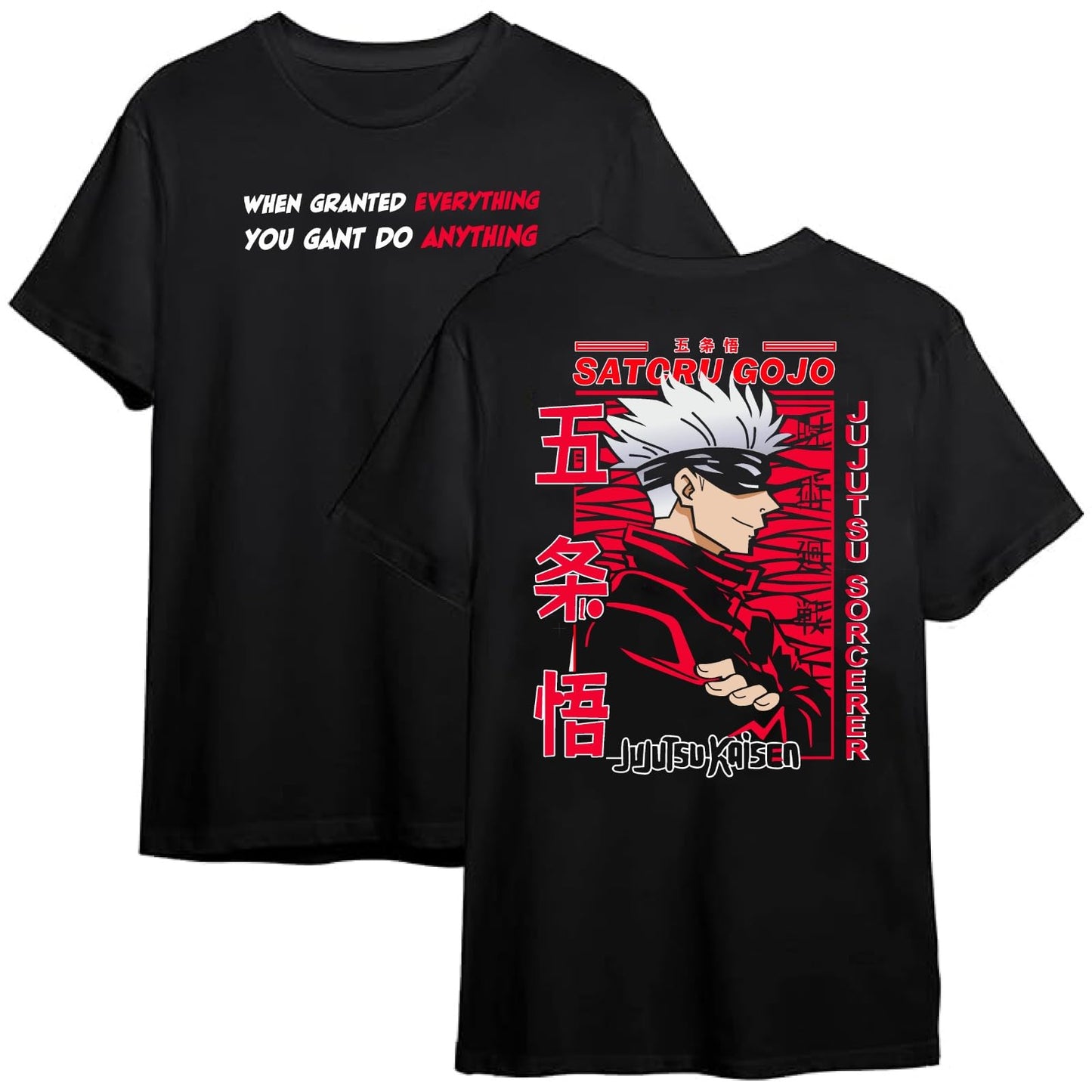 VAMIKA FASHION Anime Pure Cotton T-Shirt for Men and Women Regular fit Jujutsu Kaisen t Shirts Round Neck gojo satoru Half Sleeves t-Shirt Black