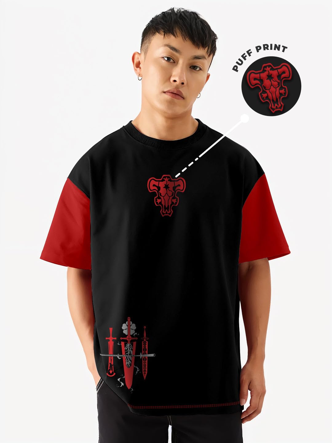 crazymonk Asta Black Clover Printed Anime Oversized T-Shirt - Multi Color