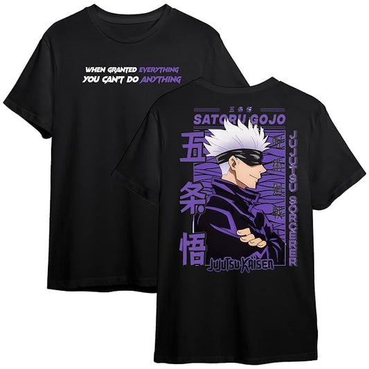 VAMIKA FASHION Anime Pure Cotton T-Shirt for Men and Women Regular fit Jujutsu Kaisen t Shirts Round Neck gojo satoru Half Sleeves t-Shirt Black