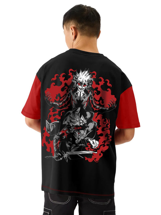 crazymonk Asta Black Clover Printed Anime Oversized T-Shirt - Multi Color