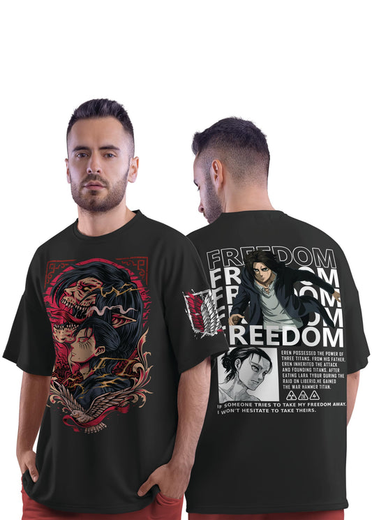 crazymonk Eren Yeager X Freedom Oversized T-Shirt
